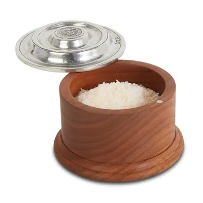 Match Wood And Pewter Salt Cellar In Brown