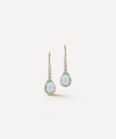Mateo 14ct Gold Bezeled Blue Topaz Drop Earrings
