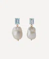 Mateo 14ct Gold Blue Topaz And Baroque Pearl Drop Earrings