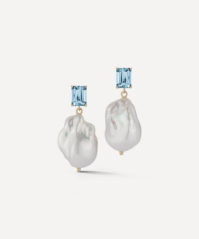 Mateo 14ct Gold Blue Topaz And Baroque Pearl Drop Earrings