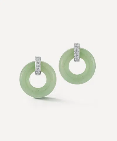 Mateo 14ct Gold Jade Donut And Diamond Door Knocker Stud Earrings