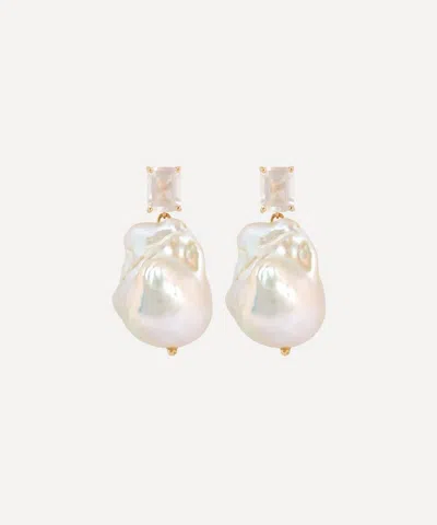 Mateo 14ct Gold Rose Quartz And Baroque Pearl Drop Earrings