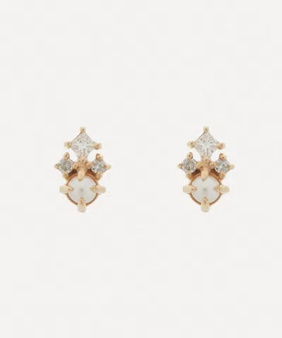 Mateo 14ct Gold The Little Things Tri Diamond And Pearl Stud Earrings