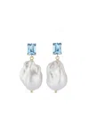 Mateo 14kt Yellow Gold Blue Topaz And Baroque Pearl Drop Earrings In Blue