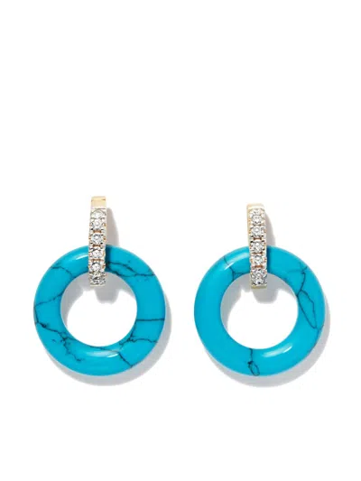 MATEO 14K YELLOW GOLD TURQUOISE AND DIAMOND HOOP EARRINGS,TDOE0218992430