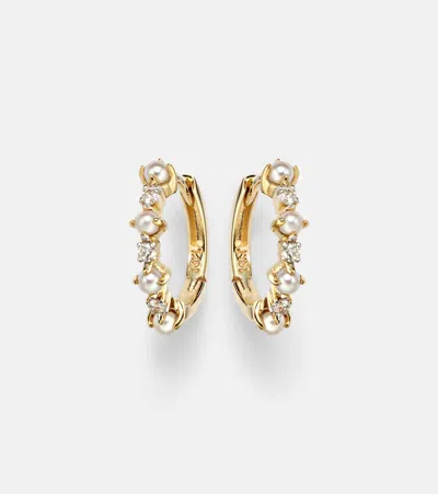 Mateo 14kt Gold (585/1000) Earrings With Diamonds And Pearls In Burgundy