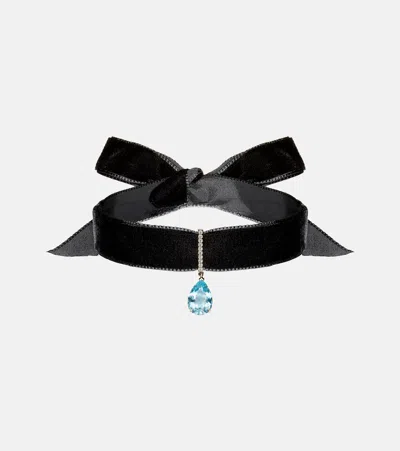 Mateo 14kt Gold And Velvet Choker With Topaz And Diamonds In Black