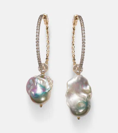 Mateo 14kt Gold Hoop Earrings With Baroque Pearls And Diamonds In Yellow Gold