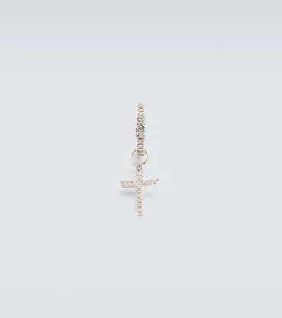Mateo 14kt White Gold Single Hoop Earring With Diamonds In Silver