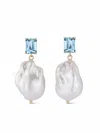 Mateo 14kt Yellow Gold Blue Topaz And Baroque Pearl Drop Earrings In Gold