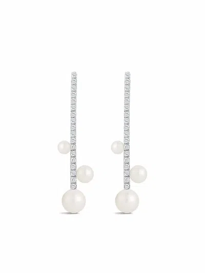 Mateo 14kt Yellow Gold Diamond Bar Trio Pearl Earrings