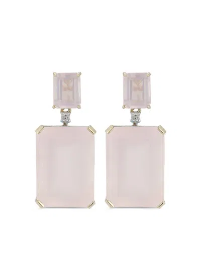 Mateo 14kt Yellow Gold Rose Quartz And Diamond Drop Earrings In Pink
