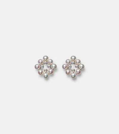 Mateo Cluster Stud 14kt Gold Earrings With Pearls And Diamonds