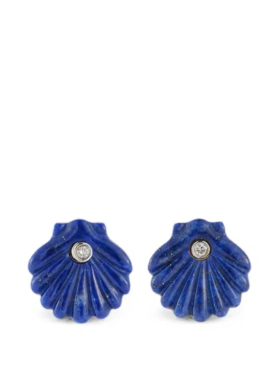 Mateo Venus Carved Lapis And Diamonds Shell Earrings In Blue
