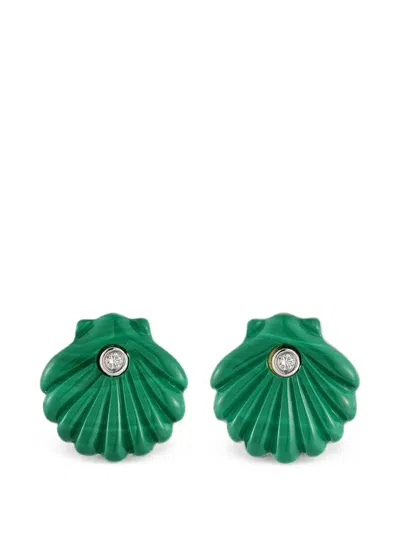 Mateo Venus Carved Malachite And Diamonds Earrings In Green