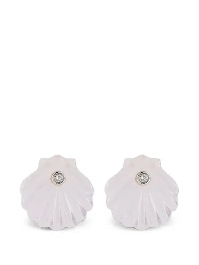 Mateo Venus Carved Shell Diamonds Earrings In Metallic