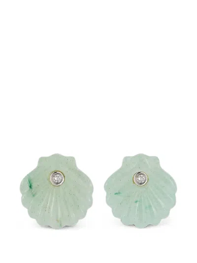 Mateo Venus Shell-carved Jade And Diamonds Earrings In Green