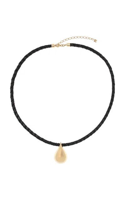 Mateo Water Droplet 14k Yellow Gold Leather Necklace In Black