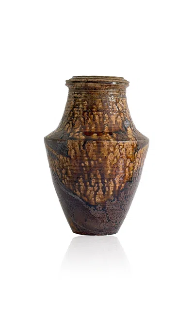 Materia Designs - Exclusive: Materi(a)ntiques Large Ceramic Vessel With Wide Waist And Ochre Splatte In Multi