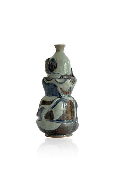 Materia Designs - Exclusive: Materi(a)ntiques Large Studio Pottery Vessel With Lobed Body And Blue/r In Multi