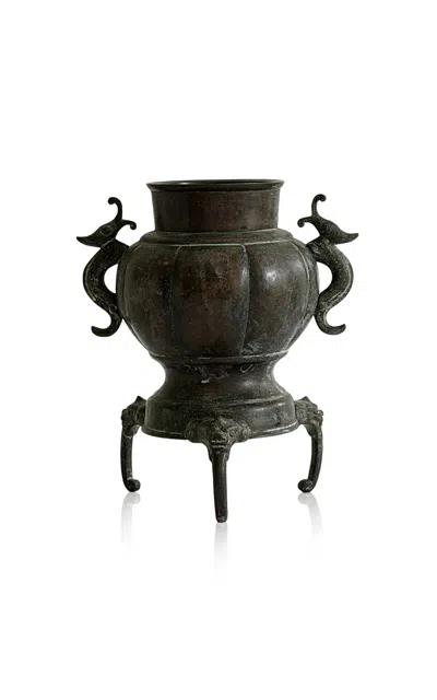 Materia Designs - Exclusive: Materi(a)ntiques Medium Bronze Handled Vessel With Three Dragon Motif F In Brown