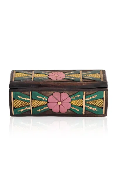 Materia Designs - Exclusive: Materi(a)ntiques Medium Hand Painted Wooden Box With Pink; Green And Go In Multi