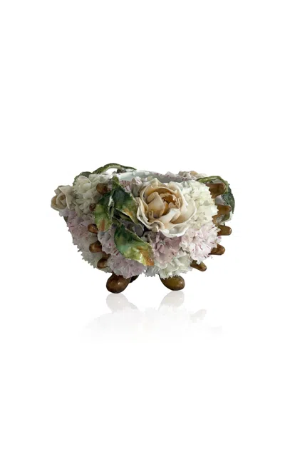 Materia Designs - Exclusive: Materi(a)ntiques Small Round Flower Motif Porcelain Footed Vessel - Mul In Multi