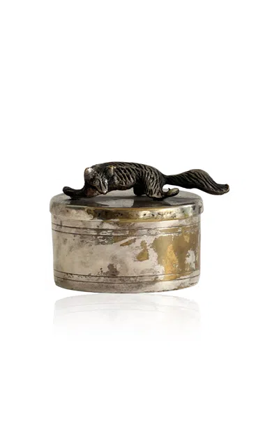 Materia Designs - Exclusive: Materi(a)ntiques Small Round Silverplate Fox Trinket Box - Silver