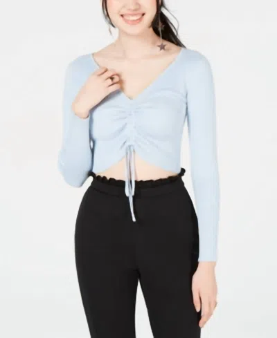 Material Girl Juniors Ruched Front Cropped Sweater In Skyway In White