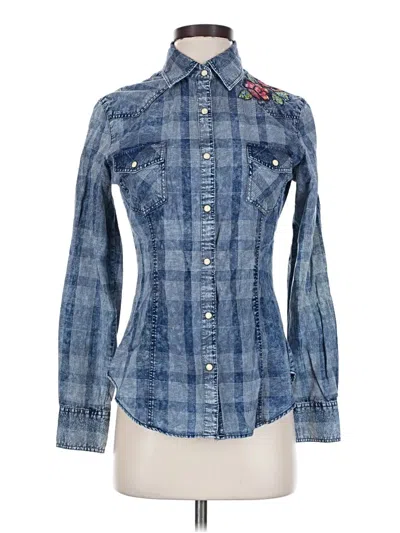Pre-owned Material Girl Long Sleeve Button Down Shirt In Blue