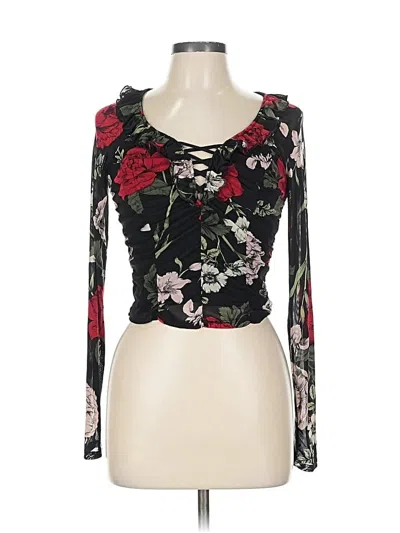 Pre-owned Material Girl Long Sleeve Top Black Sweetheart Neckline Tops