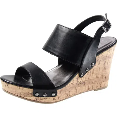 Material Girl Mmona Womens Adjustable Manmade Wedge Heels In Black