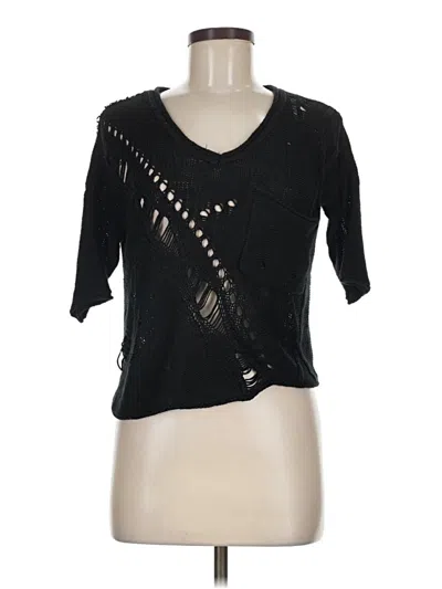 Pre-owned Material Girl Short Sleeve Top Black Plunge Neckline Tops