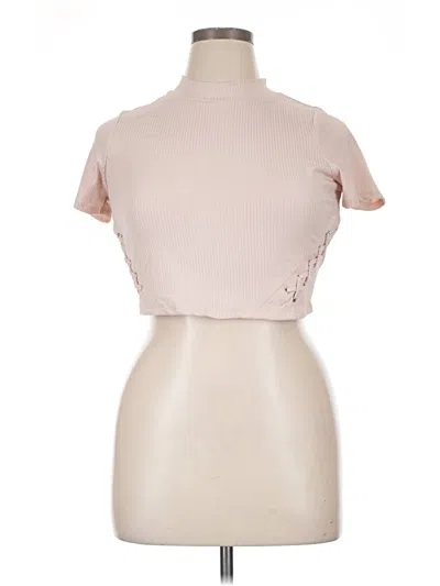 Pre-owned Material Girl Short Sleeve Top Pink Mock Neckline Tops