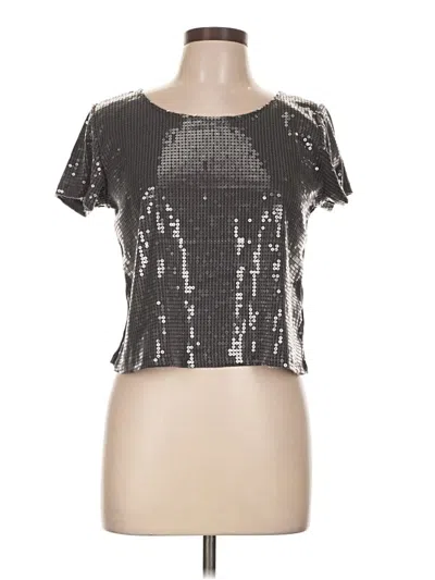 Pre-owned Material Girl Short Sleeve Top Silver Metallic Pattern Keyhole Neckline Tops