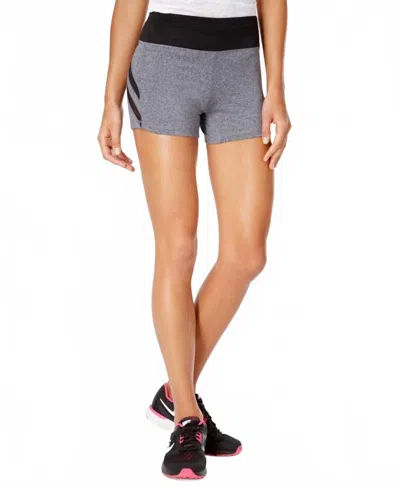 Material Girl Women's Active Mesh Stripe Shorts In Heather Charcoal In Gray