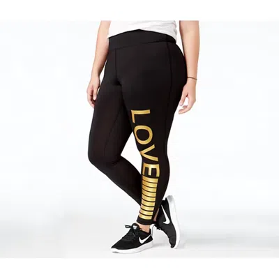 Material Girl Women's Active Plus Size Metallic Love Graphic Leggings In Black