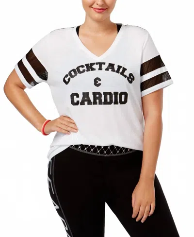 Material Girl Women's Active Plus Size Sparkle Graphic T-shirt In Bright White