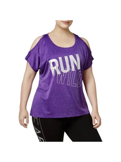 Material Girl Women's Activewear Plus Metallic Slogan Pullover T-shirt In Purple Party