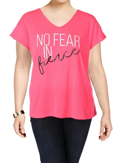 Material Girl Women's No Fear In Fierce Graphic Strappy Back T-shirt - Plus In Flashmode In Pink