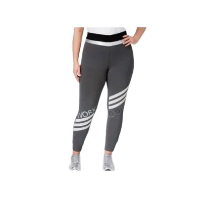 Material Girl Women's Plus Size Active Striped Leggings In Charcoal Heather In Gray