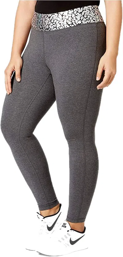 Material Girl Women's Waist Crackle Printed Yoga Leggings - Plus In Charcoal In Gray