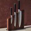 Material Set Of 3 Japanese High Carbon Stainless Steel Knives And Holder In Almost Black And Walnut
