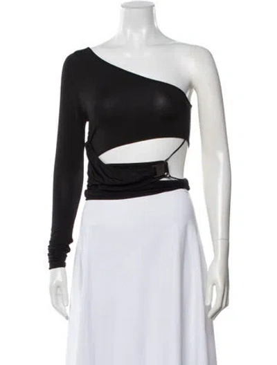 Pre-owned Materiel Asymmetrical Long Sleeve Top W/ Tags In Black