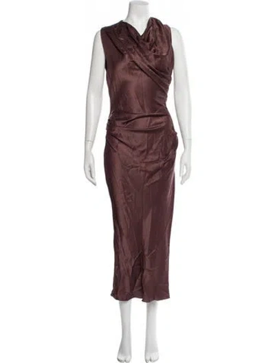 Pre-owned Materiel Cowl Neck Midi Length Dress In Brown