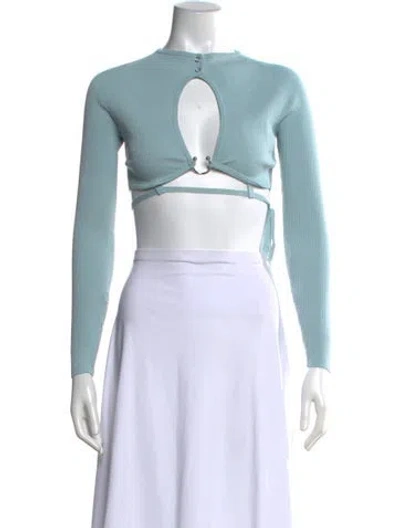 Pre-owned Materiel Crew Neck Long Sleeve Crop Top W/ Tags In Blue