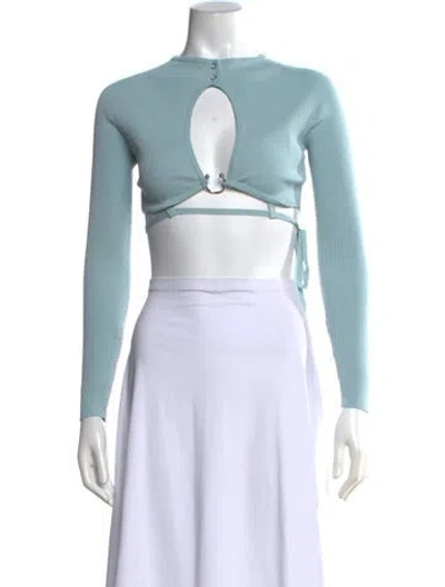 Pre-owned Materiel Crew Neck Long Sleeve Crop Top W/ Tags In Blue
