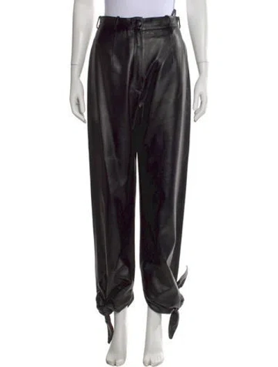 Pre-owned Materiel Faux Leather Wide Leg Pants In Black