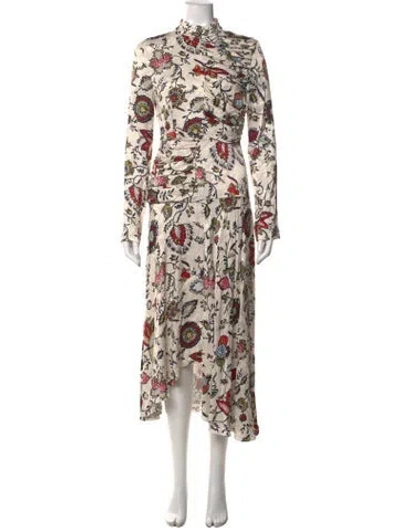 Pre-owned Materiel Floral Print Midi Length Dress In Neutrals