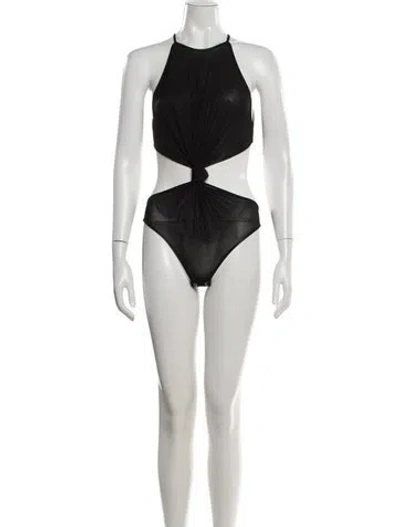 Pre-owned Materiel Halterneck Sleeveless Bodysuit W/ Tags In Black
